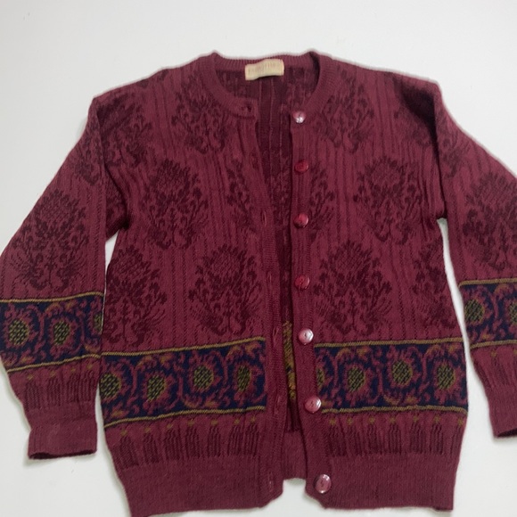 Vintage Past times 100% Wool Burgundy Cardigan Sweater Size XL - Picture 3 of 13